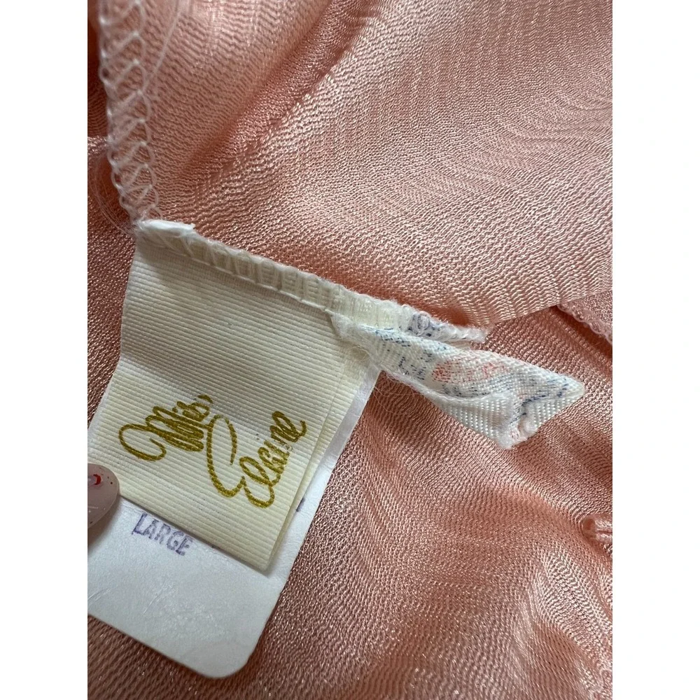 Vtg 70s Miss Elaine Pink Liquid Satin Plisse Maxi Wrap Robe Peignoir Lace Sz L